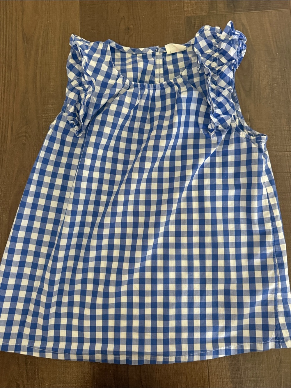Crewcuts Blue and White Gingham Ruffle Tank Top - Kids